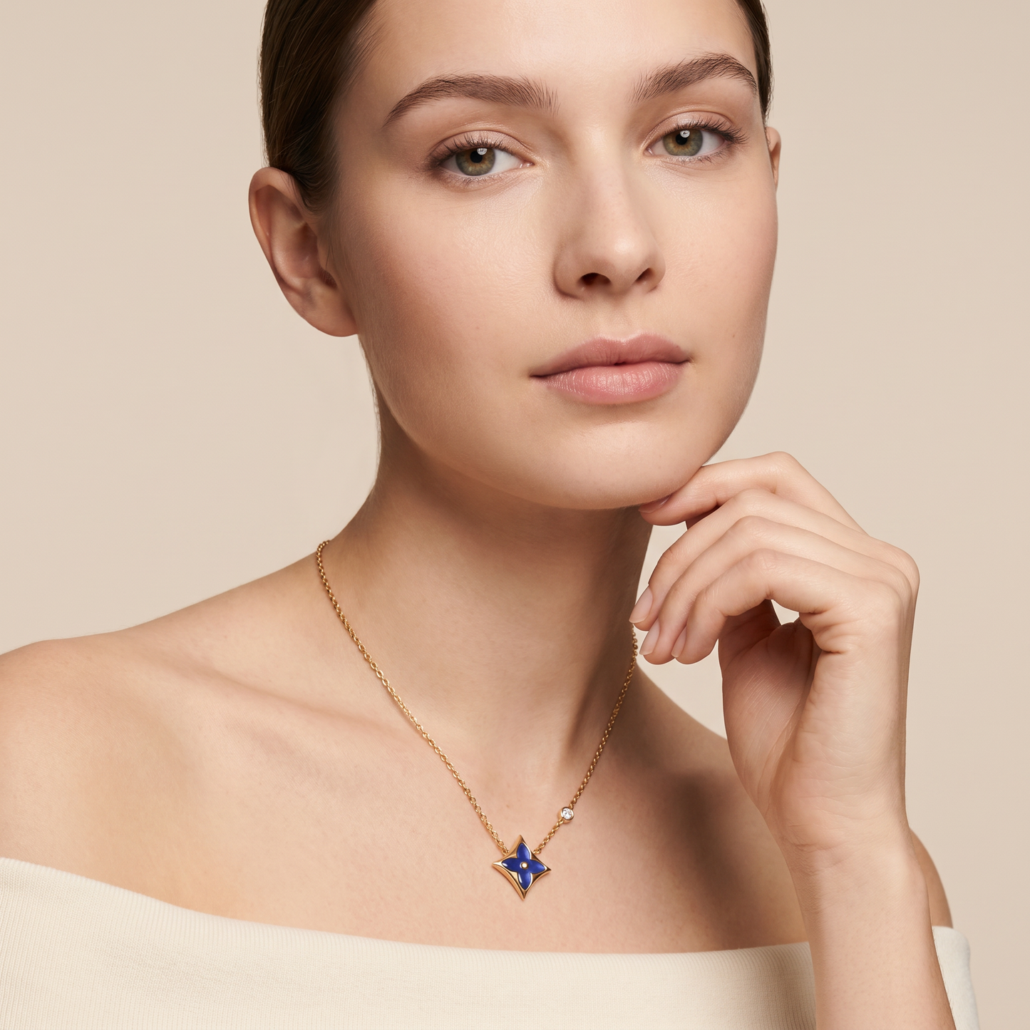 Color Blossom Blue 1 Diamond Inlay Star Necklace