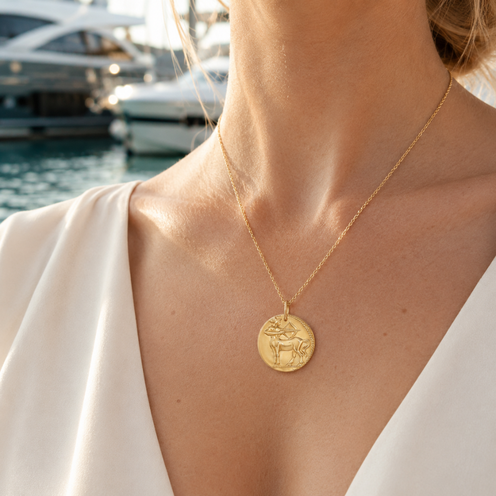 Sagittarius Zodiac Coin Pendant Necklace