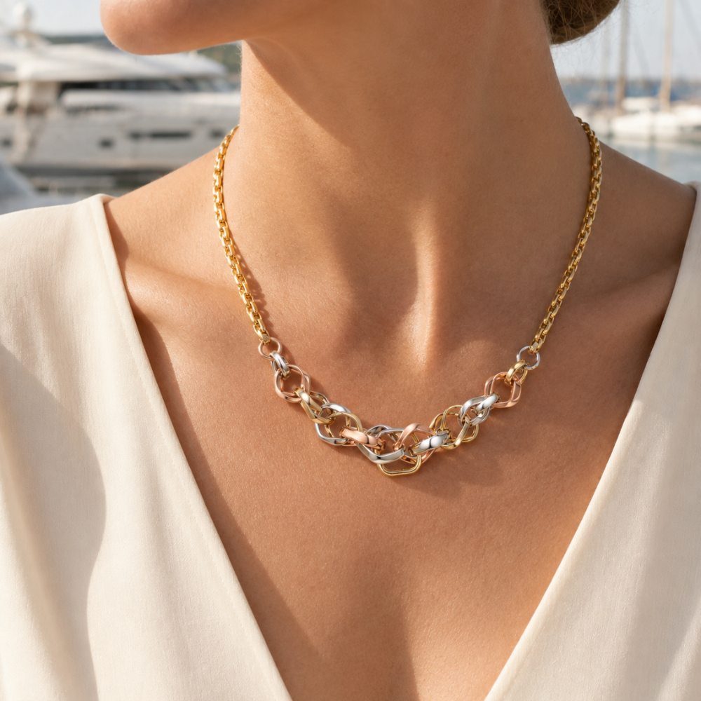 Tri-Color Mixed Link Chain Necklace