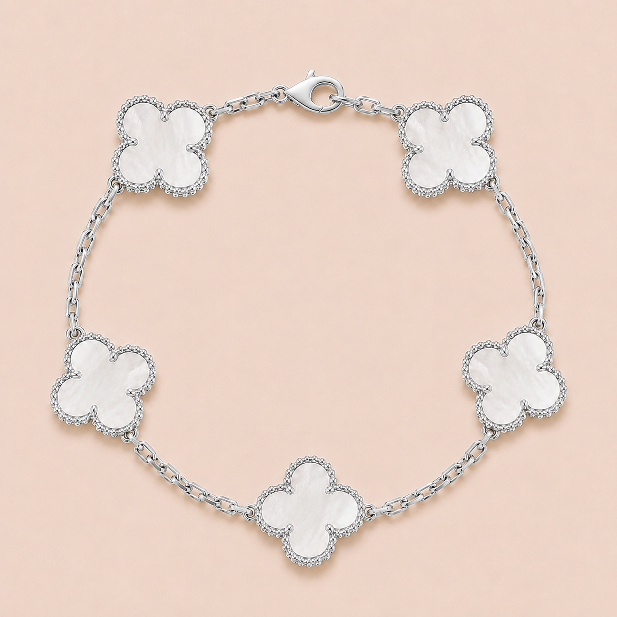 Vintage Five-Motif Mother-of-Pearl Clover Bracelet