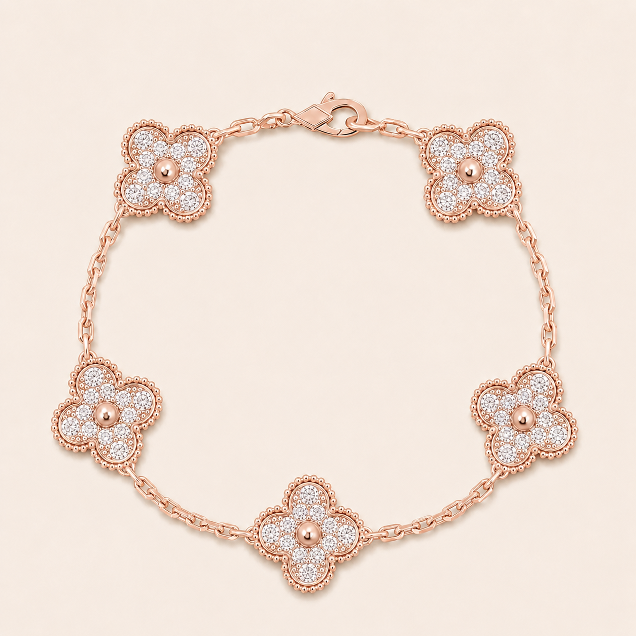 Vintage Five-Motif Pavé Clover Bracelet