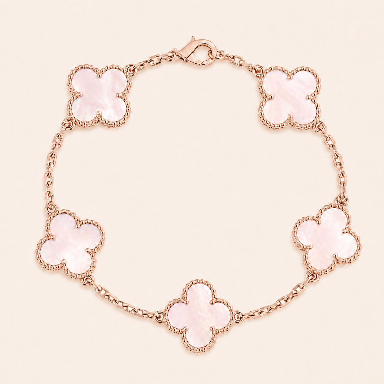 Vintage Five-Motif Pink Mother-of-Pearl Clover Bracelet