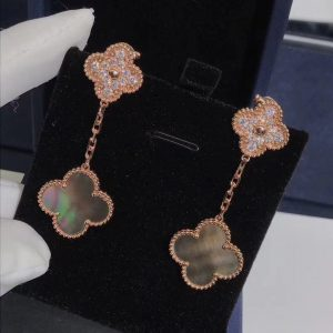Black Mother of Pearl 2 Motif Clover Drop Earrings