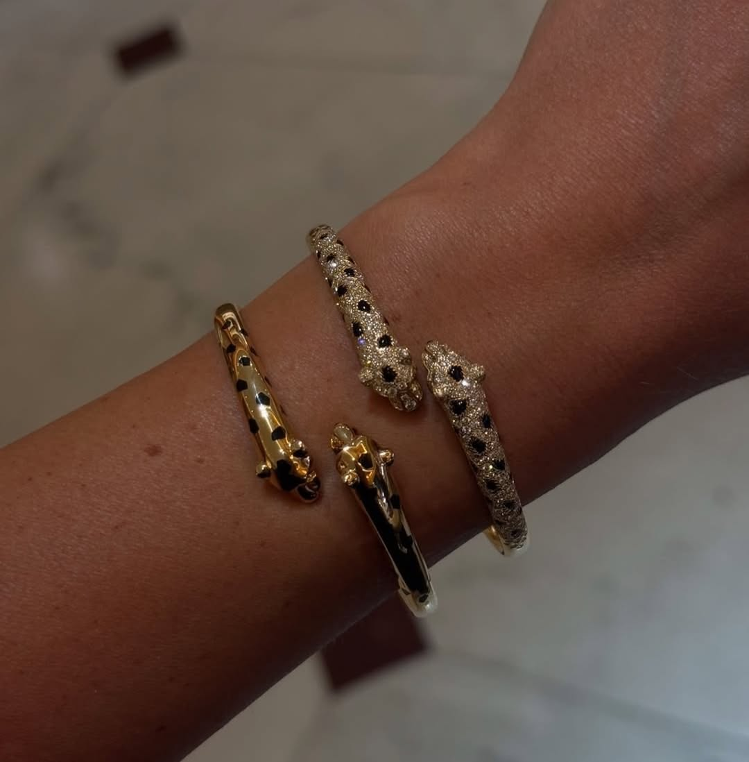 Panther Motif Half-Paved Cuff Bracelet