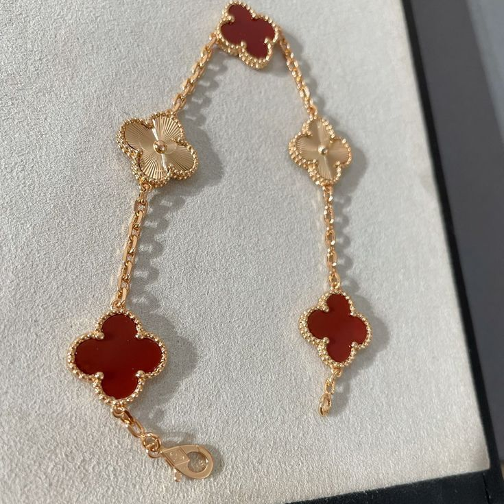 Vintage Five-Motif Red Stone Mix Guilloché Bracelet