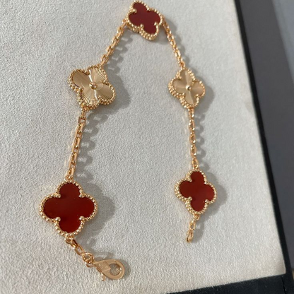 Vintage Five-Motif Red Stone Mix Guilloché Bracelet