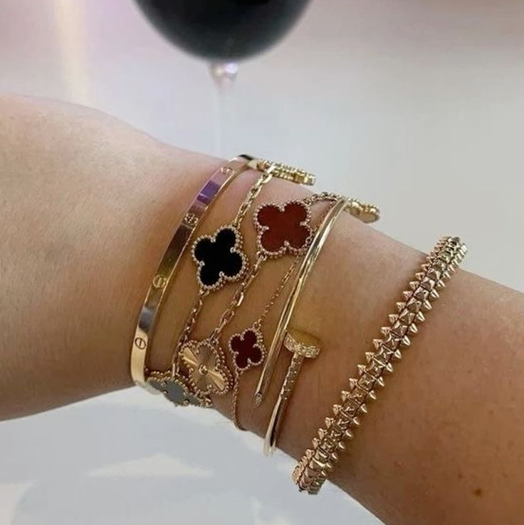 Vintage Five-Motif Red Stone Mix Guilloché Bracelet