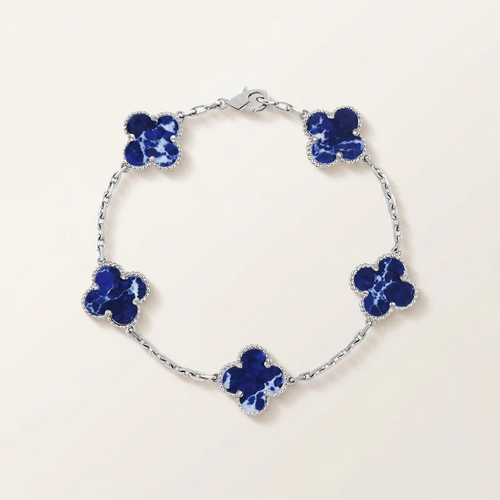 Vintage 5 Motifs Crystal Blue Clover Bracelet