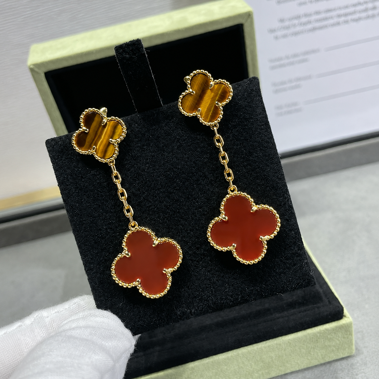 Magic Alhambra Carnelian & Tiger Eye Earrings