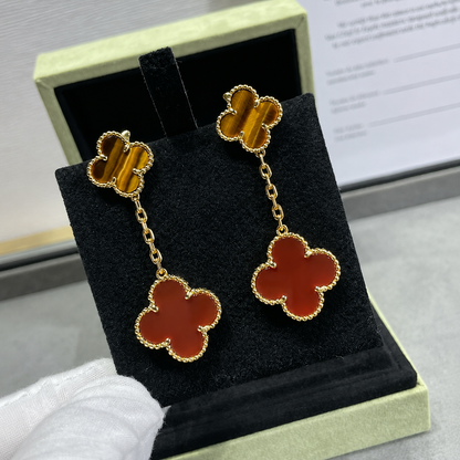 Magic Alhambra Carnelian & Tiger Eye Earrings
