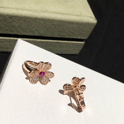 Pink Frivole Small Flower Pavé Diamonds Earrings