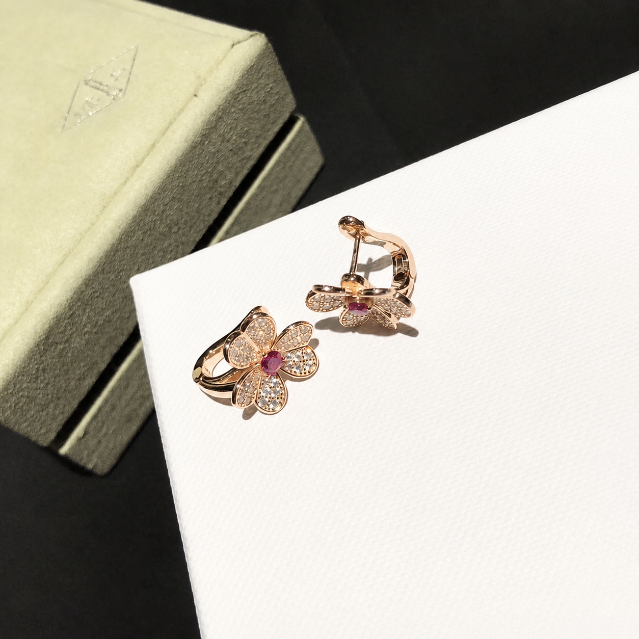 Pink Frivole Small Flower Pavé Diamonds Earrings