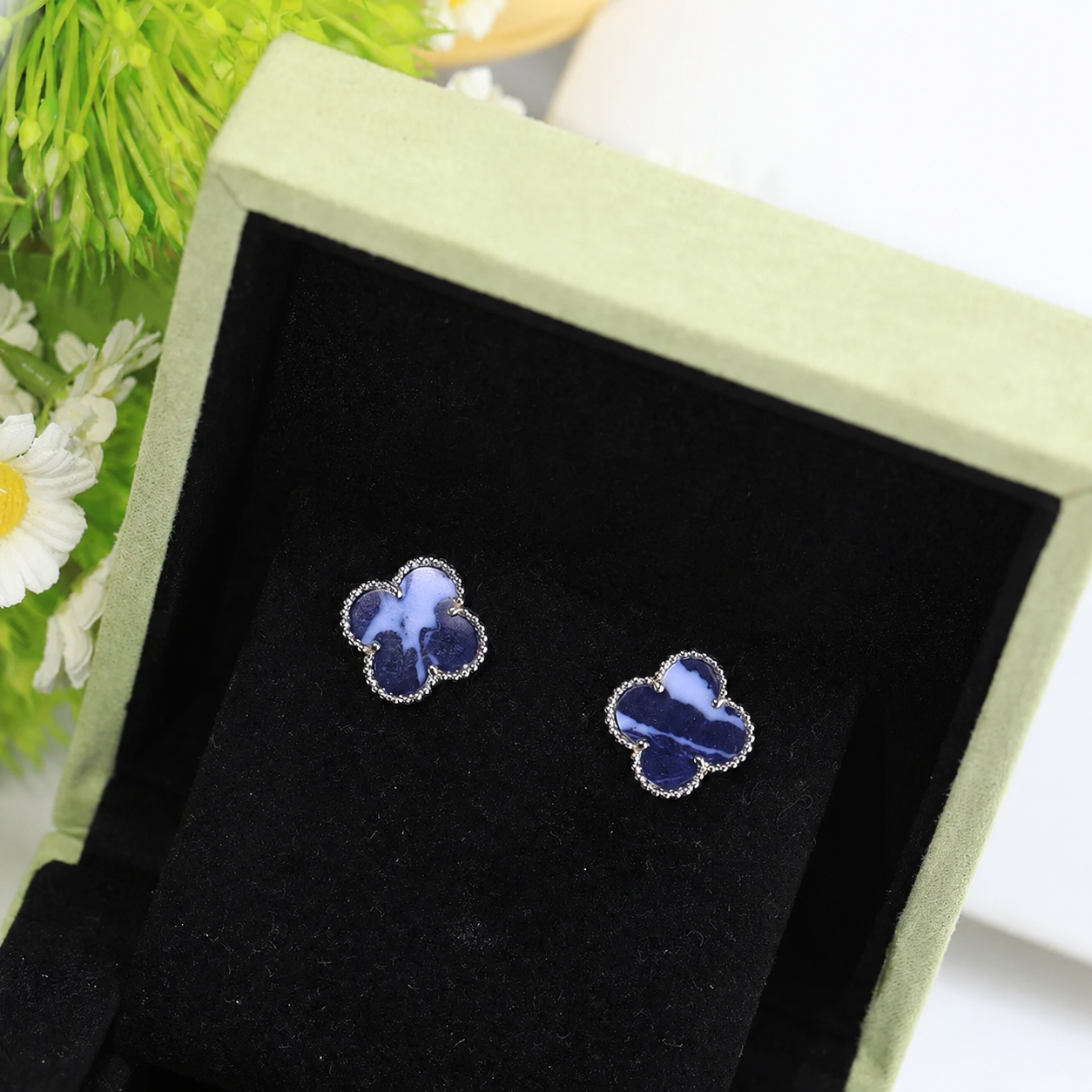 Vintage Alhambra Blue Enamel Earrings