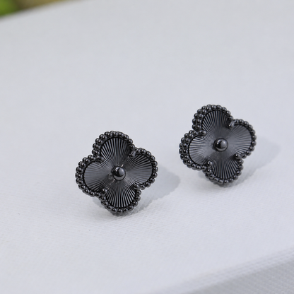Vintage Black Guilloche Earrings