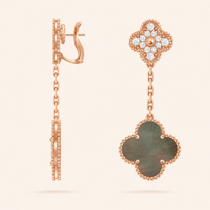 Black Mother of Pearl 2 Motif Clover Drop Earrings