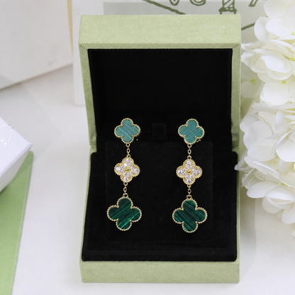 Magic Alhambra Malachite Three Motifs Clover Earrings