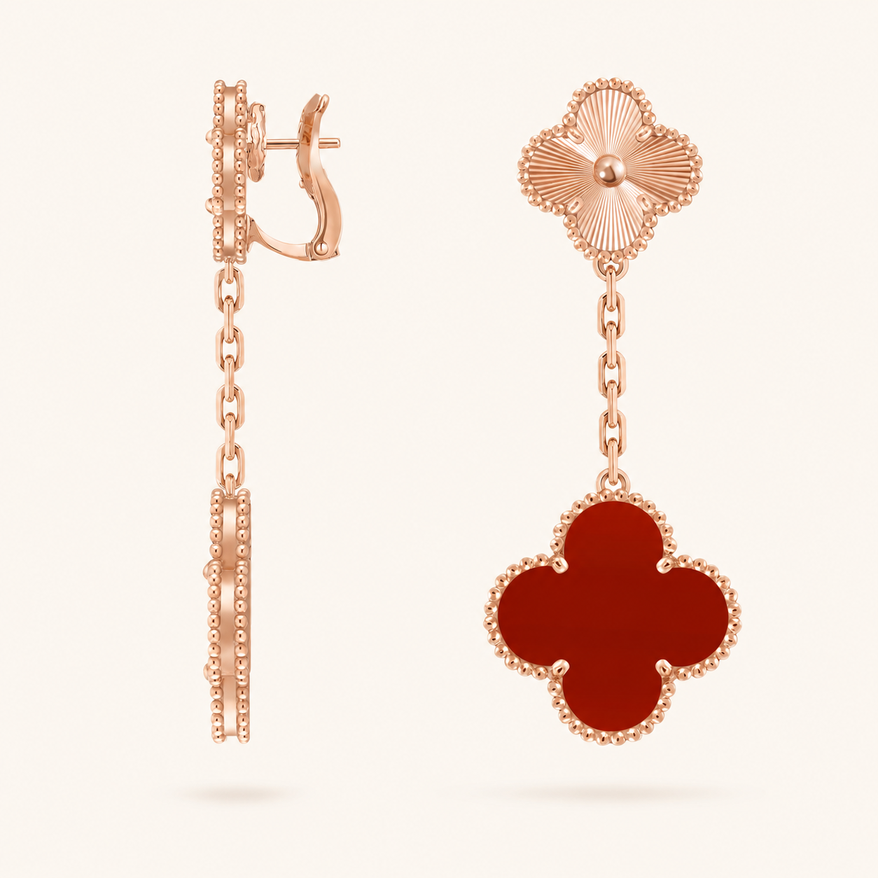 Magic 2 Motif Red & Guilloché Clover Earrings