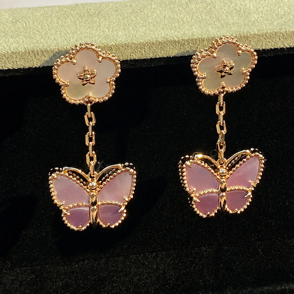 Butterfly Mother of Pearl & Purple Stone Drop Earrings
