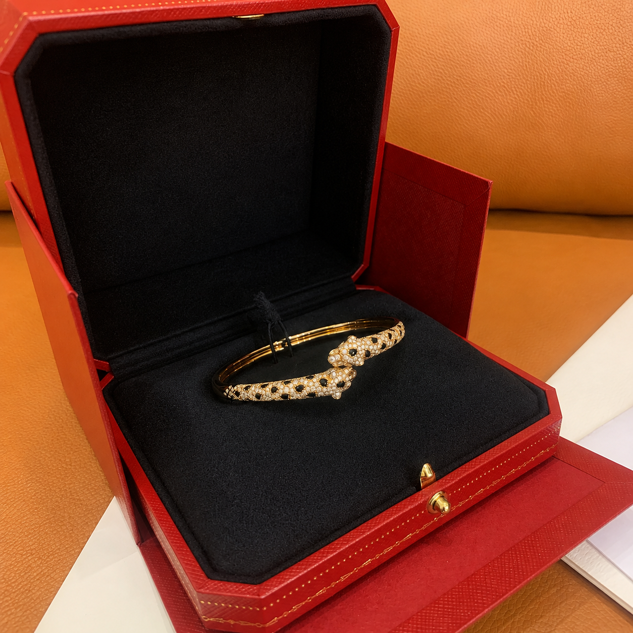 Panther Motif Half-Paved Cuff Bracelet