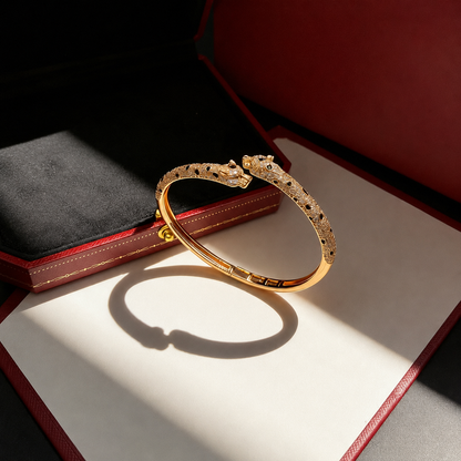 Panther Motif Half-Paved Cuff Bracelet