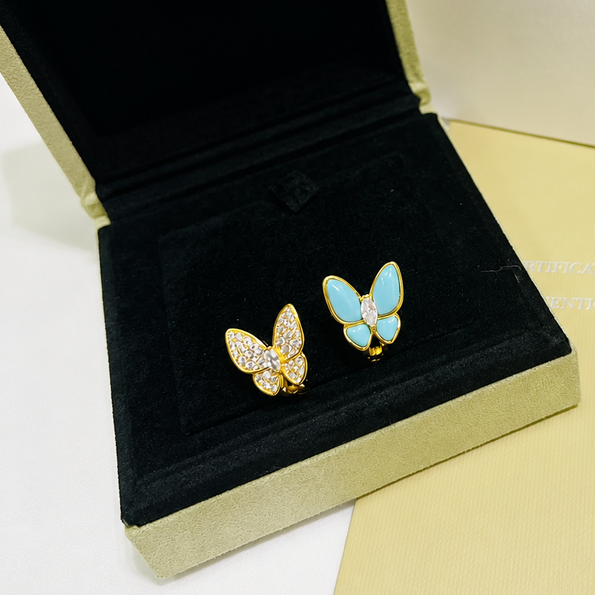 Two Butterfly Turquoise Pavé Diamond Earrings