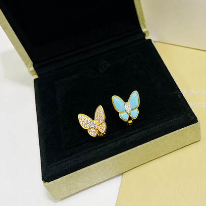 Two Butterfly Turquoise Pavé Diamond Earrings