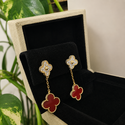 Vintage 2 Motif Red Stone Mix Earrings
