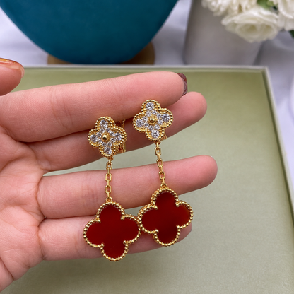 Vintage 2 Motif Red Stone Mix Earrings