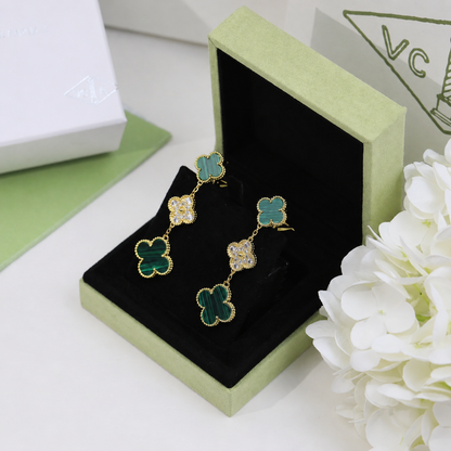Magic Alhambra Malachite Three Motifs Clover Earrings