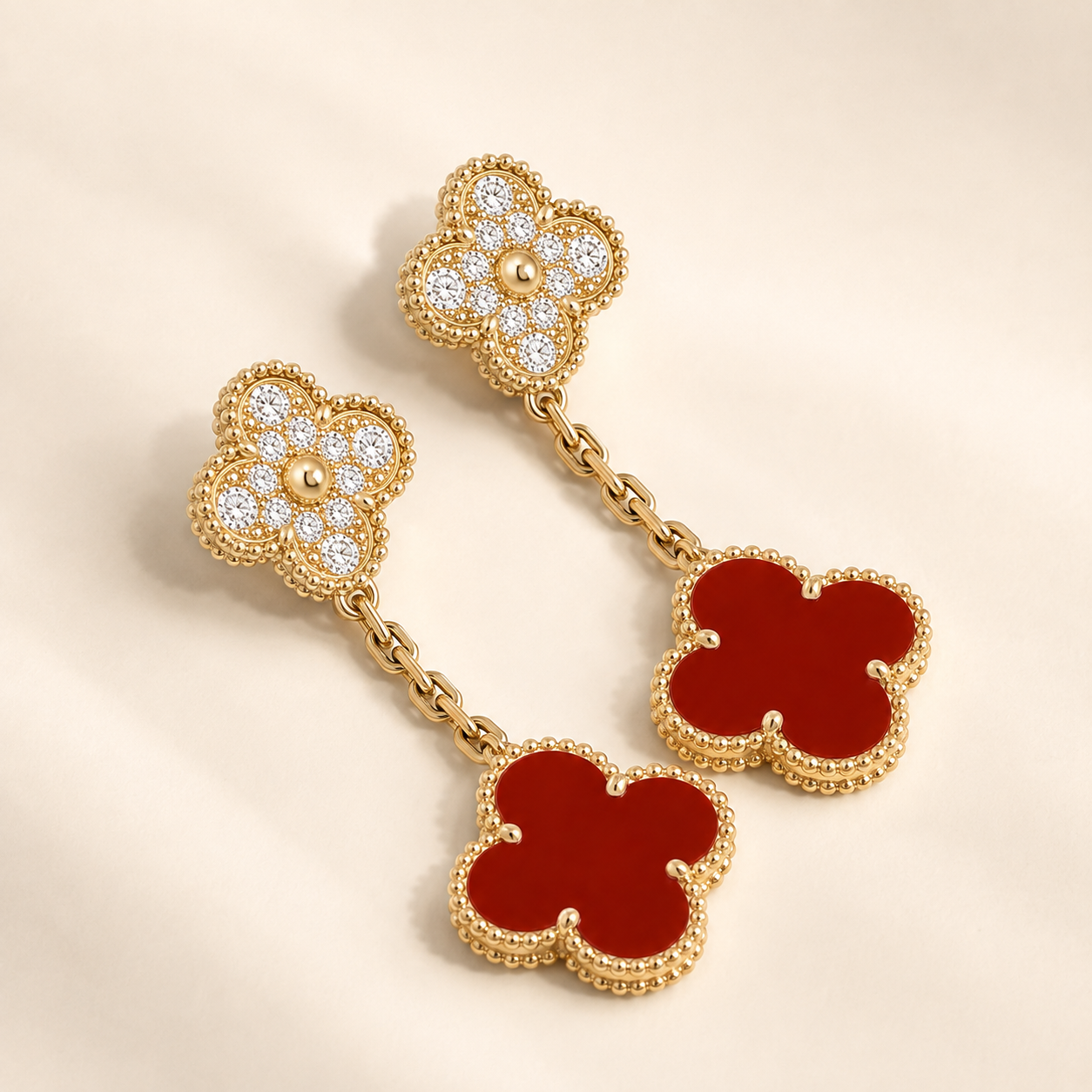 Vintage 2 Motif Red Stone Mix Earrings