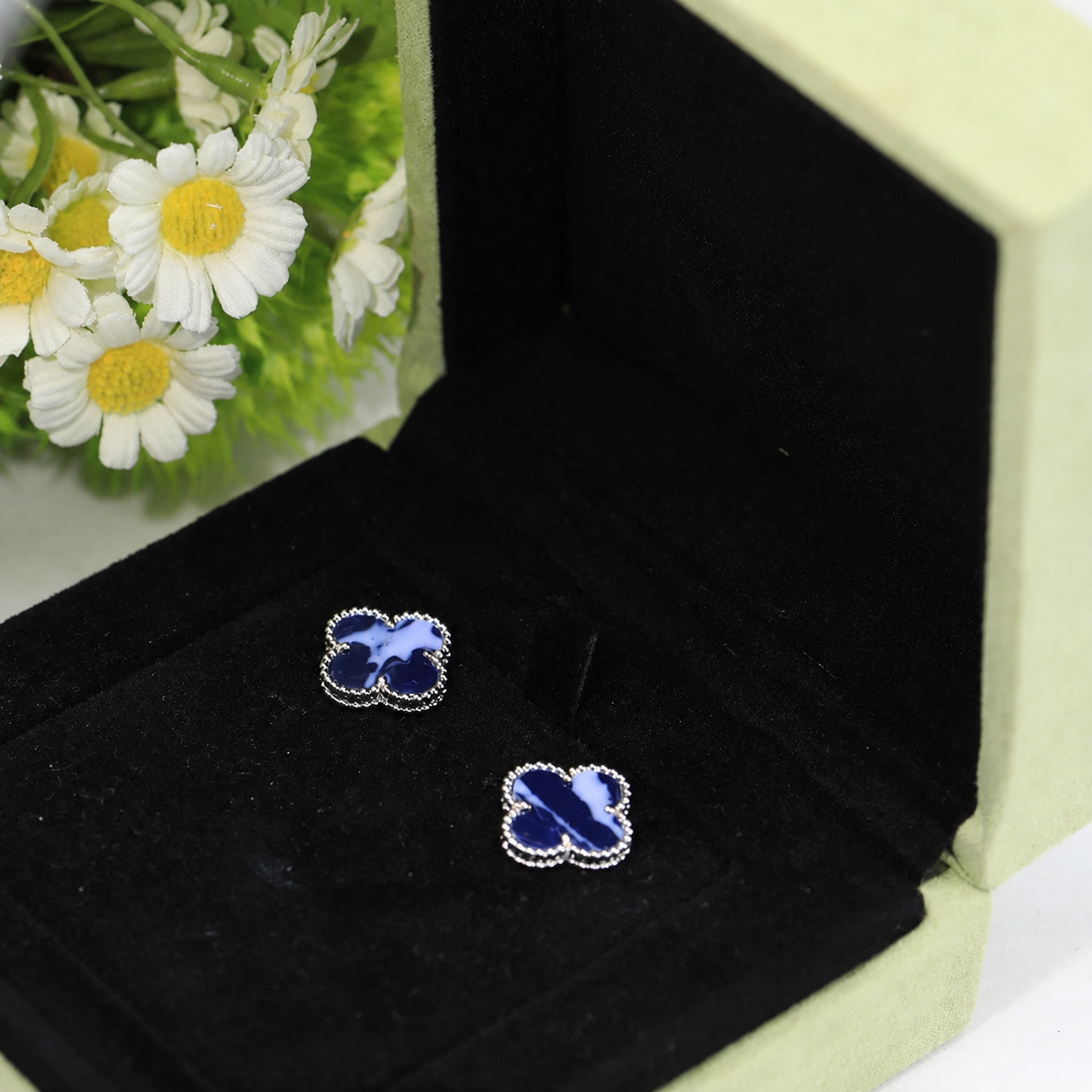 Vintage Alhambra Blue Enamel Earrings