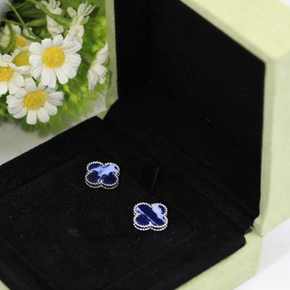 Vintage Alhambra Blue Enamel Earrings