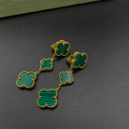 Magic Malachite 3 Motifs Clover Earrings