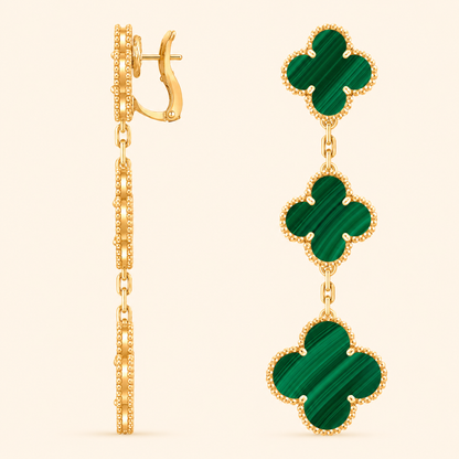 Magic Malachite 3 Motifs Clover Earrings