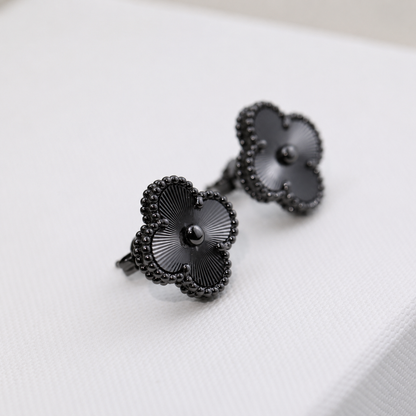 Vintage Black Guilloche Earrings