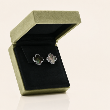 Vintage Black Mother of Pearl Guilloche Earrings