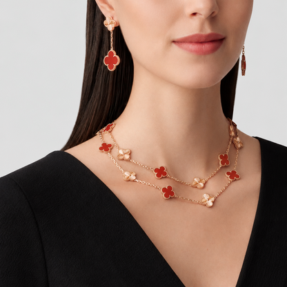 Magic 2 Motif Red & Guilloché Clover Earrings