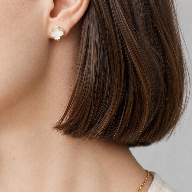 Mother of Pearl Clover Stud Earrings
