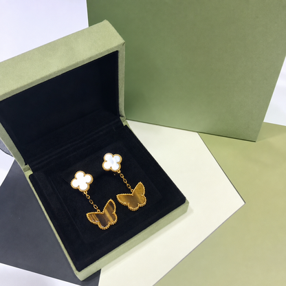 Tiger Eye and Mother of Pearl Two Motif Butterfly Earrings