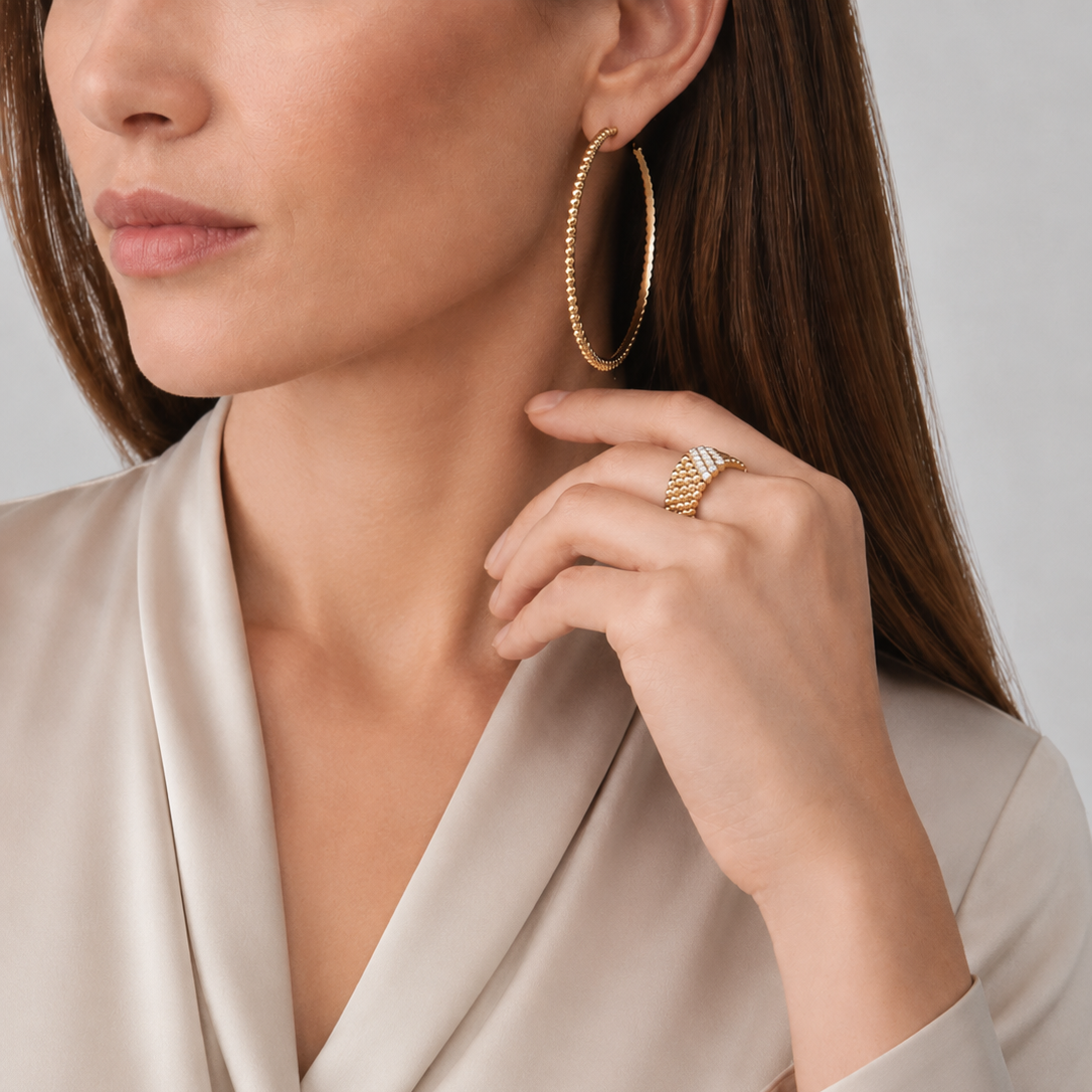 Large Gold Bead Hoop Earrings