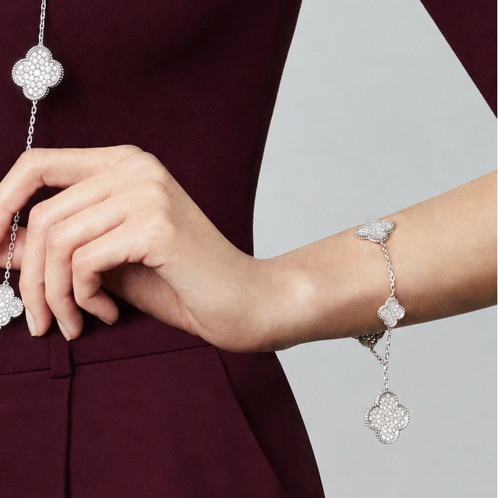 Five Motifs Pavé Clover Charm Bracelet