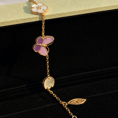 Mother of Pearl Floral Butterfly Purple Bracelet 5 Motifs