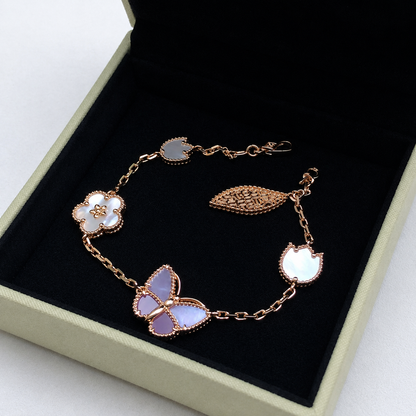 Mother of Pearl Floral Butterfly Purple Bracelet 5 Motifs