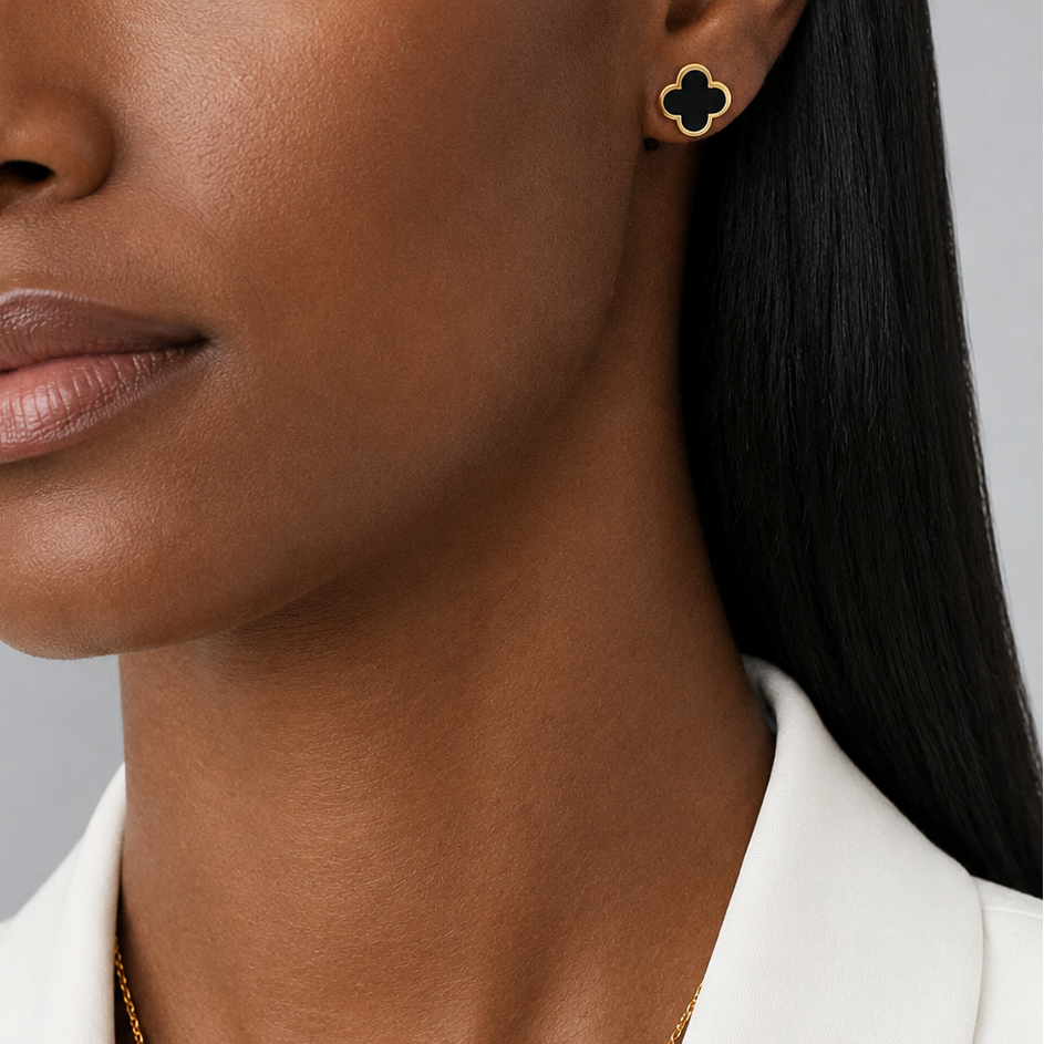 Onyx Clover Stud Earrings