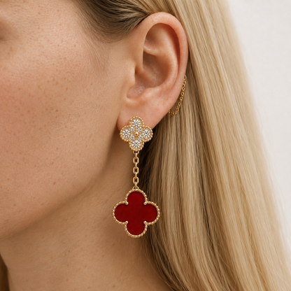 Vintage 2 Motif Red Stone Mix Earrings