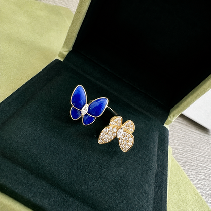 Two Butterfly Blue Agate Pavé Diamond Earrings