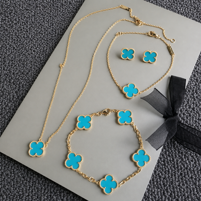 Vintage Five-Motif Turquoise Clover Bracelet