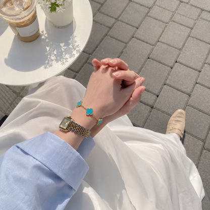 Vintage Five-Motif Turquoise Clover Bracelet