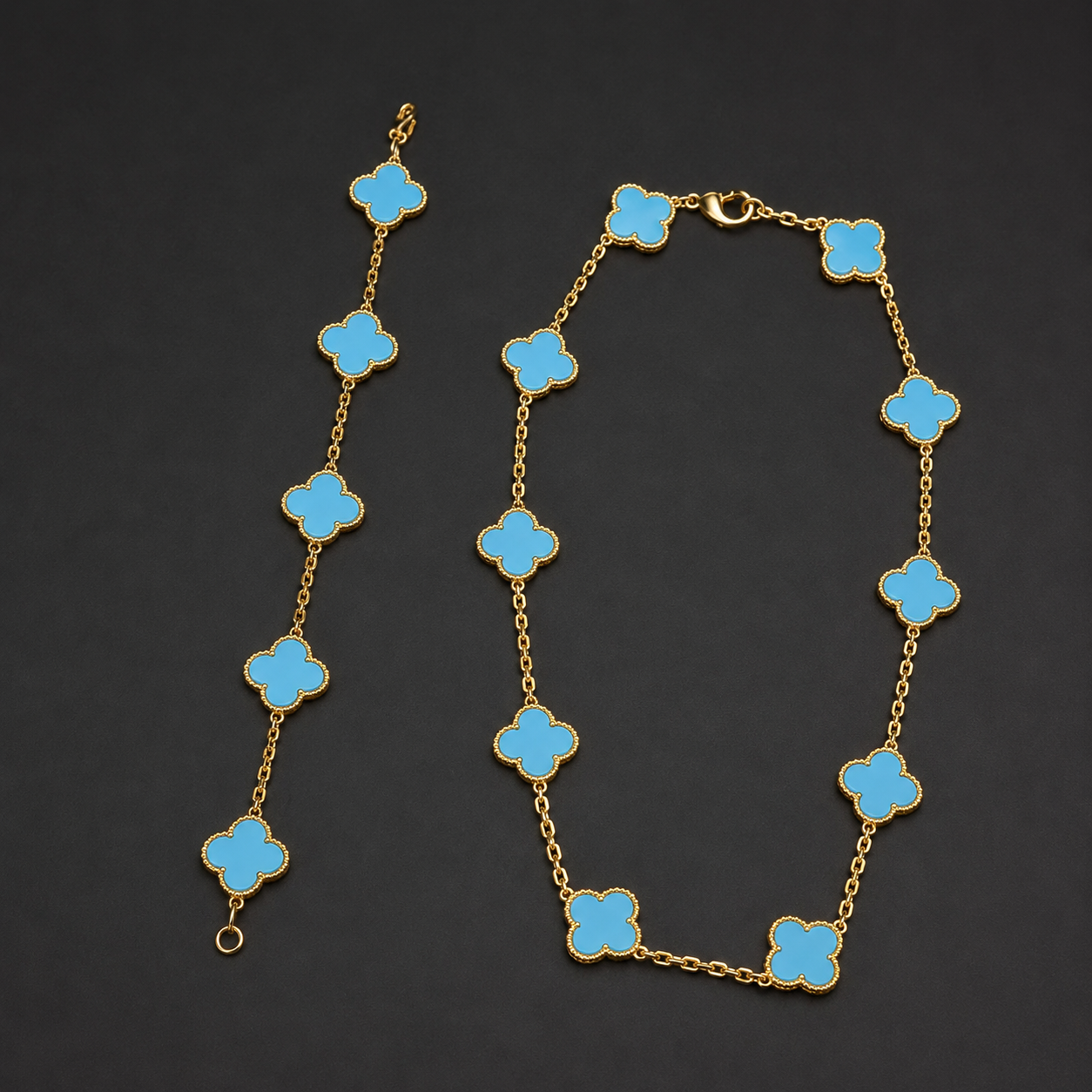 Vintage Five-Motif Turquoise Clover Bracelet
