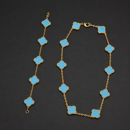 Vintage Five-Motif Turquoise Clover Bracelet